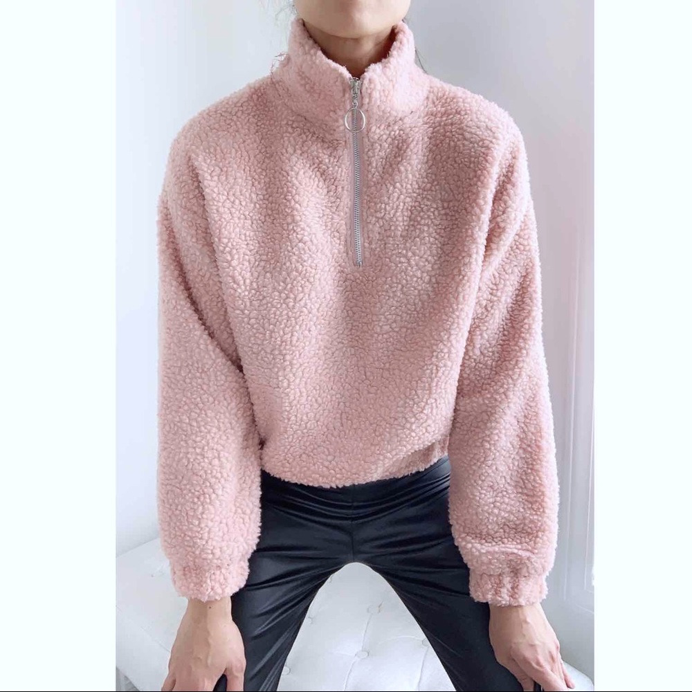 SPORTY SHERPA HALF ZIP PULLOVER - BLUSH - Picture 9 of 9